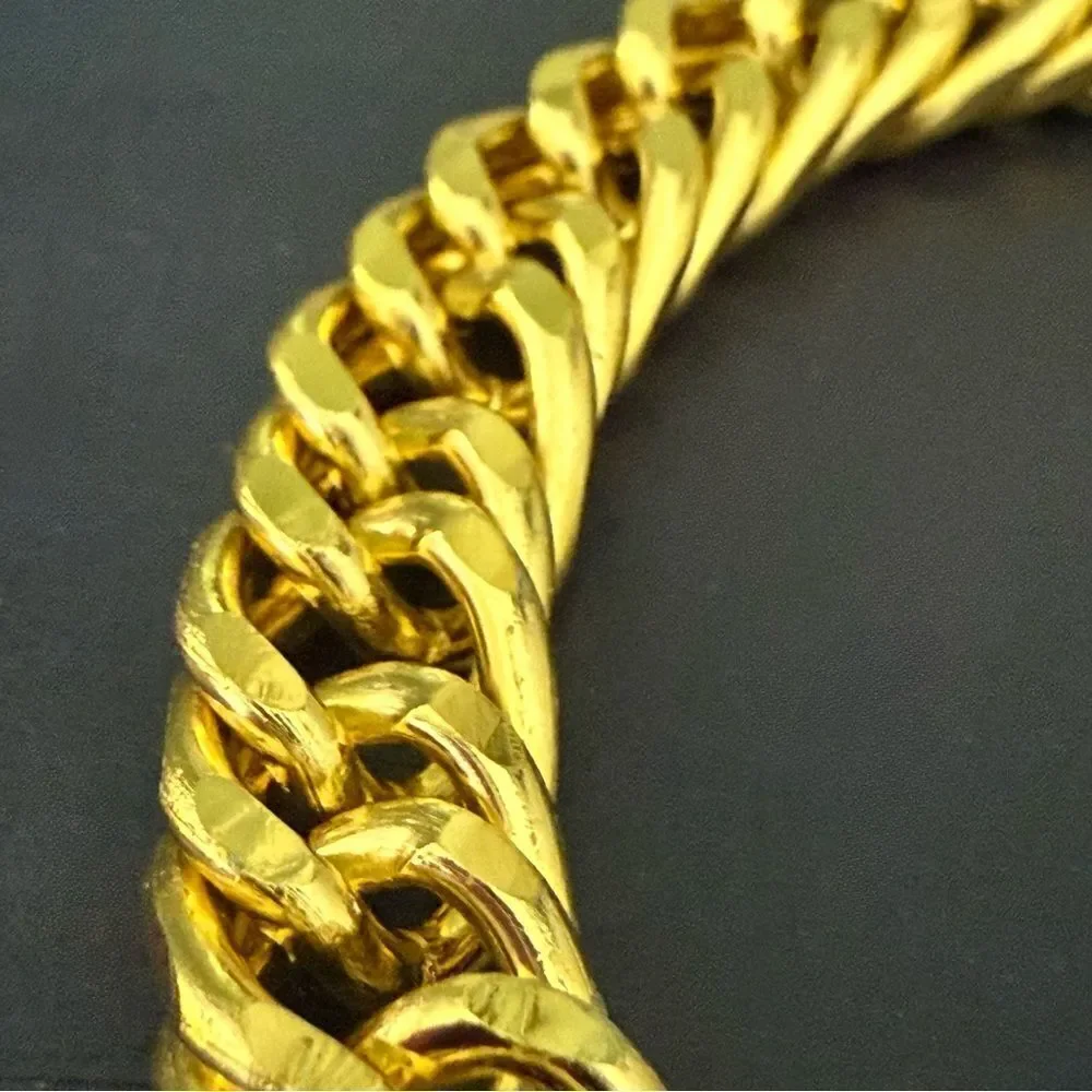 Cuban Chain Bracelet with Lock Clasp – Polished Gold Tone Finish